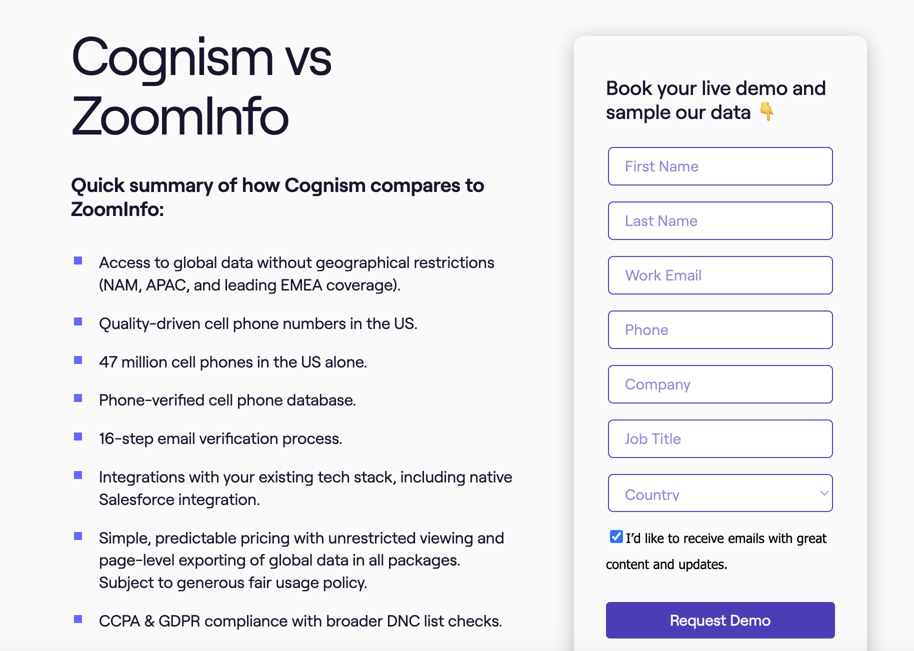 Cognism competitor page