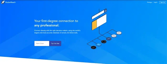 Screenshot of RocketReach website homepage